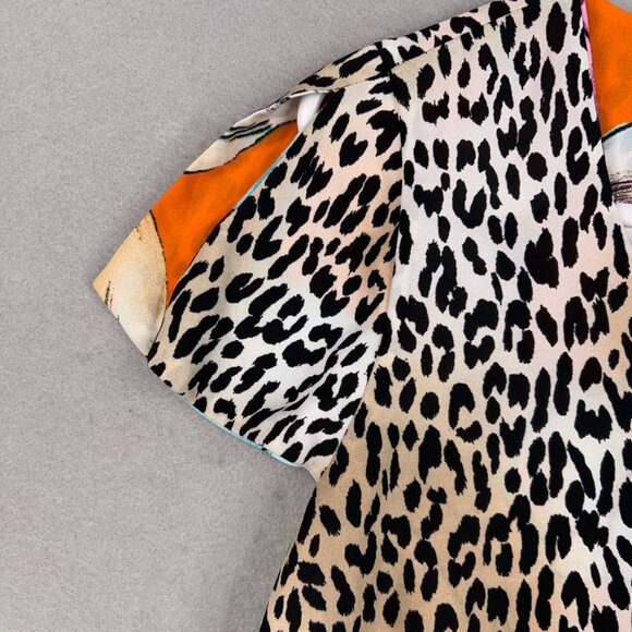 Chicos Dress Womens 000 Orange Floral Leopard Reversible Coastal Resort Vacation - Picture 4 of 13